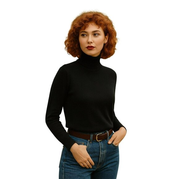 Victor Alfaro Extra Fine Merino Wool Turtleneck Sweater Womens Medium Black - Picture 2 of 9